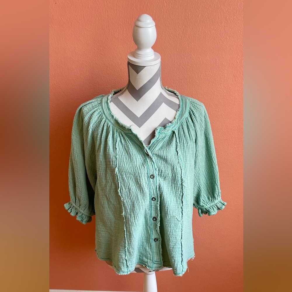We The Free Mint Green Button-Up Blouse